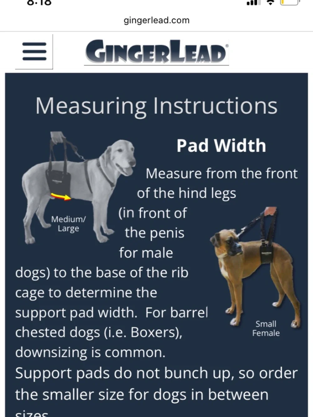 GingerLead Dog Sling Support Harness